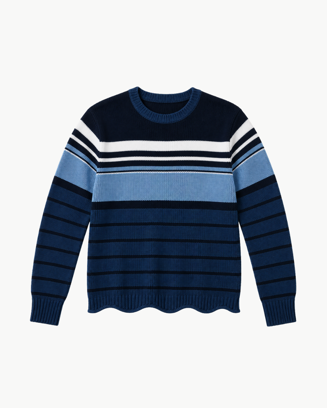 Engineered Stripe Scalloped Shaker Crewneck Sweater