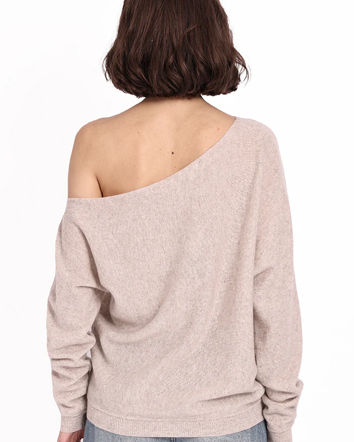 CASHMERE OFF THE SHOULDER TOP IN ECRU by Minnie Rose - Romi Boutique