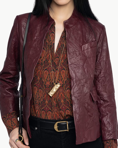 VERYN CRINKLED LEATHER BLAZER IN BURGUNDY