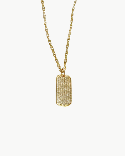 PAVE CZ DOG TAG PENDANT NECKLACE IN GOLD - Romi Boutique