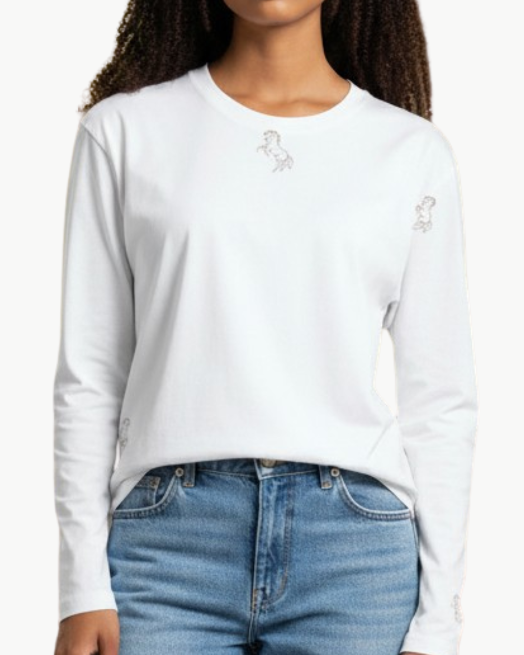 Embroidered Horse Long Sleeve Cotton T-shirt