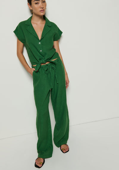 LUCIA TIE WAIST PANT IN GREEN LAWN
