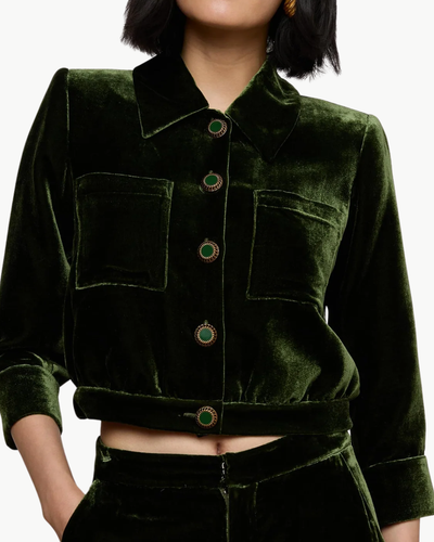 JIA VELVET JACKET IN DEEP OLIVE COATED