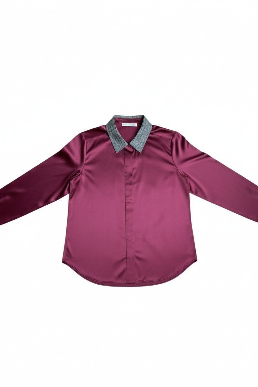 GO LE BLOUSE W/ BEADED COLLAR IN OXBLOOD