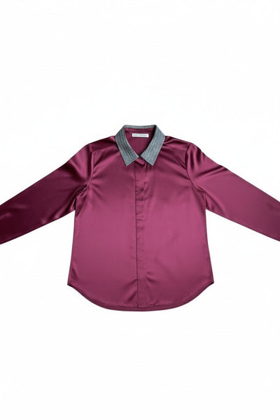 GO LE BLOUSE W/ BEADED COLLAR IN OXBLOOD