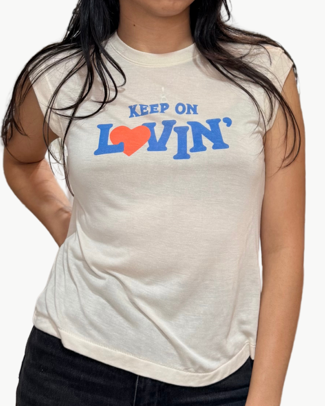 Junk Food KEEP ON LOVIN SLEEVELESS TEE at Romi Boutique