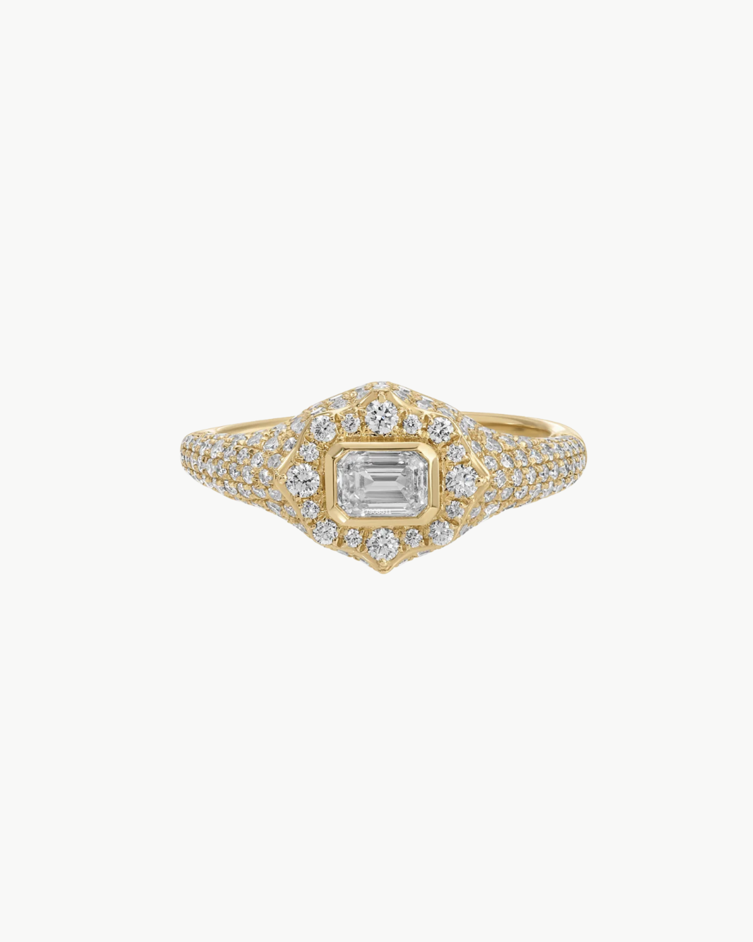 EMERALD CUT DIAMOND DAPHNE SIGNET RING IN 14K YELLOW GOLD