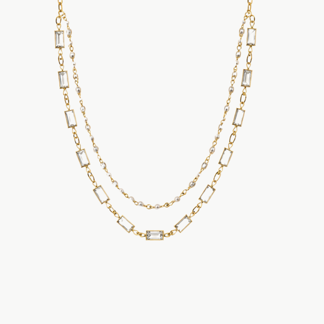 Romi Glass Pearl Double Strand Necklace at Romi Boutique
