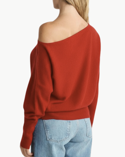 MIMI OFF-THE-SHOULDER SWEATER IN MAPLE RED - Romi Boutique