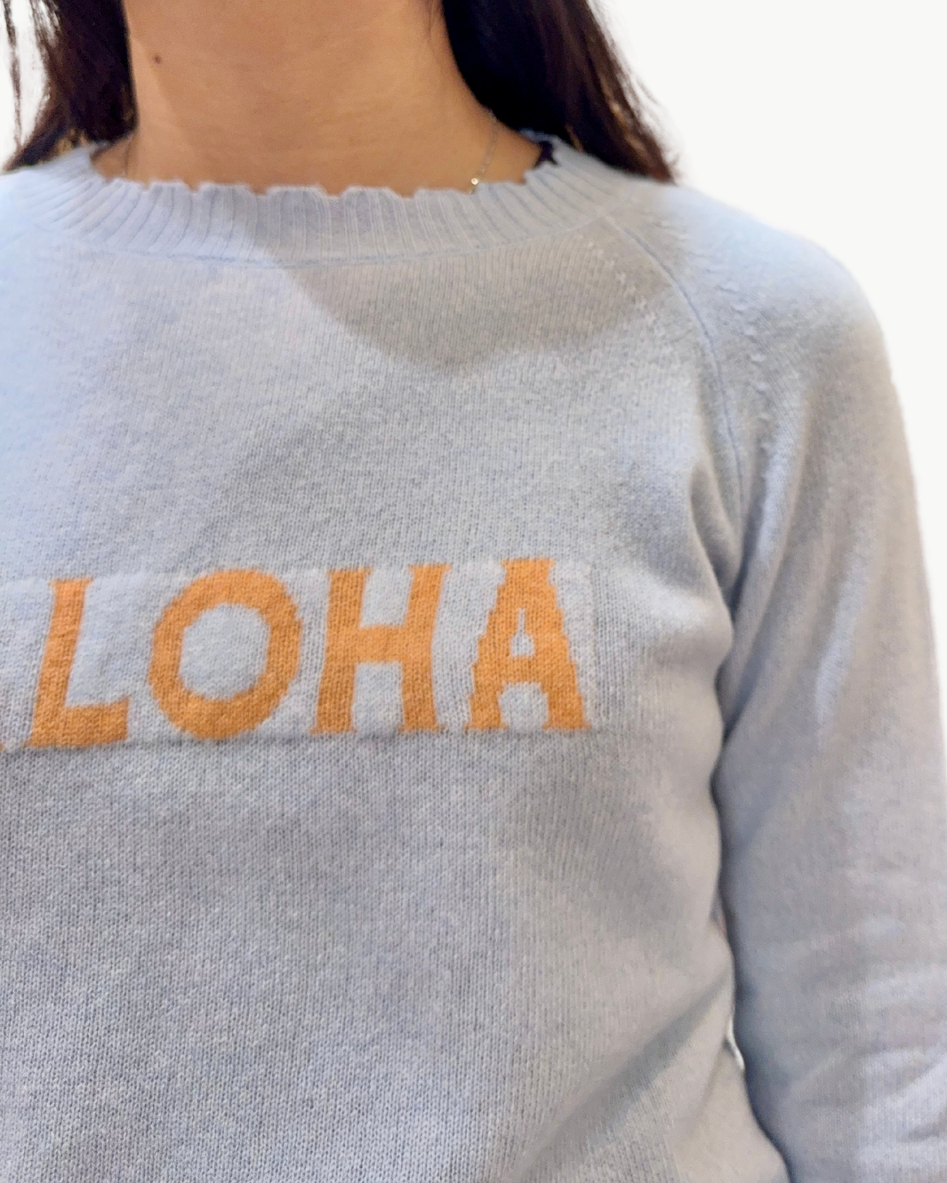 COLORI CUSTOM FRAYED CREW "ALOHA" at Romi Boutique