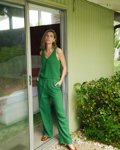 LUCIA TIE WAIST PANT IN GREEN LAWN