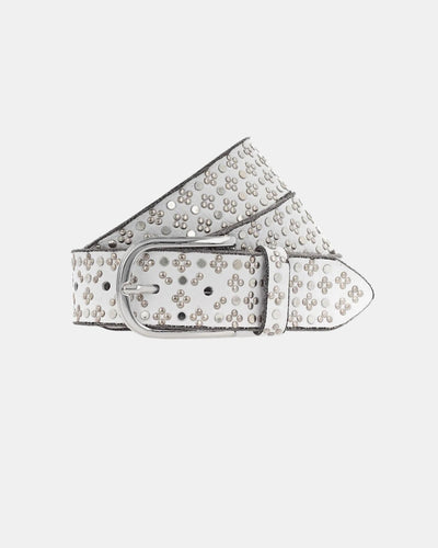 CLOVER SILVER STUD BELT IN WHITE - Romi Boutique
