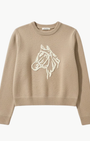 White & Warren CASHMERE BLEND HORSE EMBROIDERED CREW at Romi Boutique