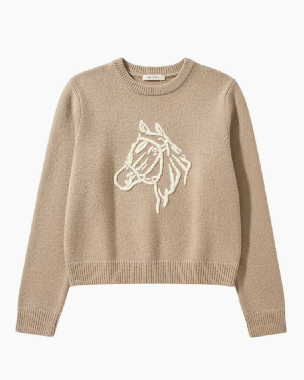White & Warren CASHMERE BLEND HORSE EMBROIDERED CREW at Romi Boutique