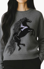 Autumn Cashmere INTARSIA HORSE CREW WITH FRINGE at Romi Boutique
