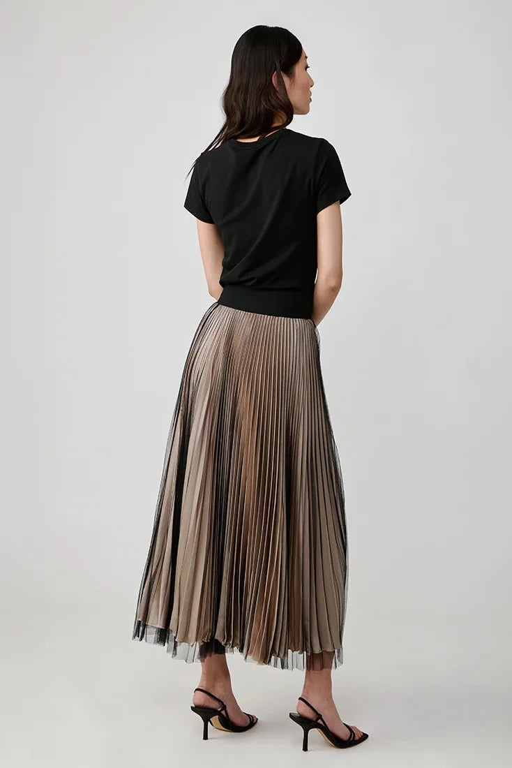 Classic Satin Skirt with Mesh Overlay