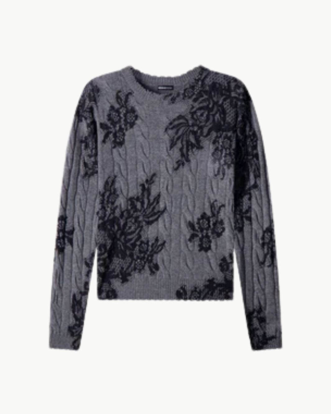 Minnie Rose Cashmere Printed Lace Cable Crew Neck at Romi Boutique