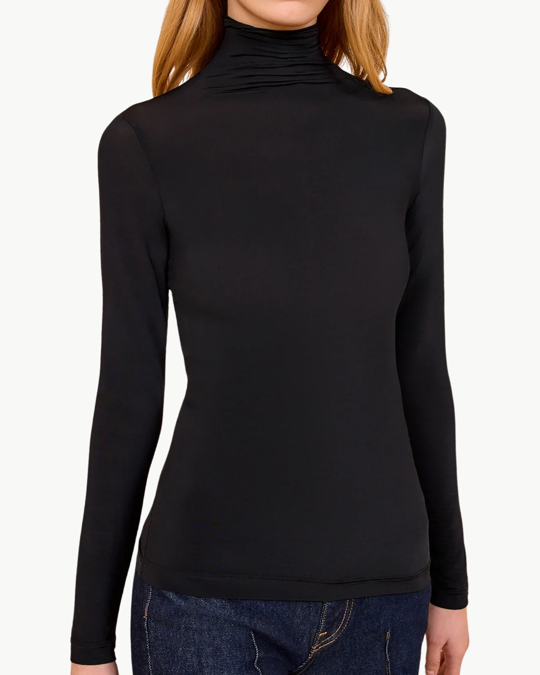 AURELIA JERSEY LONG SLEEVE TURTLENECK TOP IN NOIR