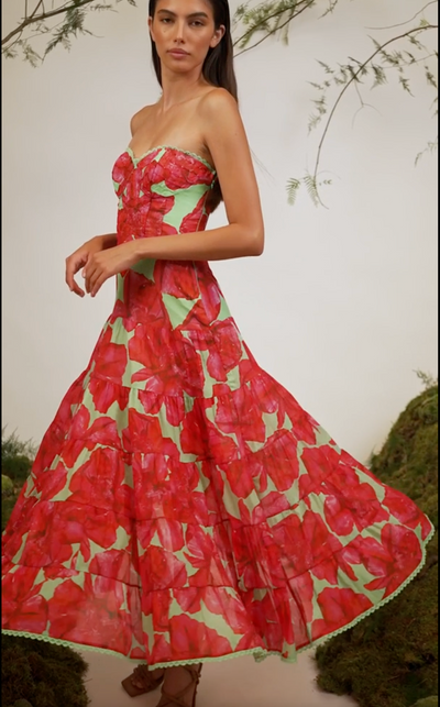 AMBAR LONG DRESS IN GREEN BLOSSOM
