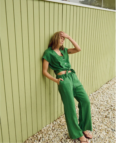 LUCIA TIE WAIST PANT IN GREEN LAWN