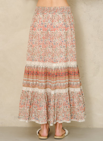 CASS PRINT MAXI SKIRT IN CORAL