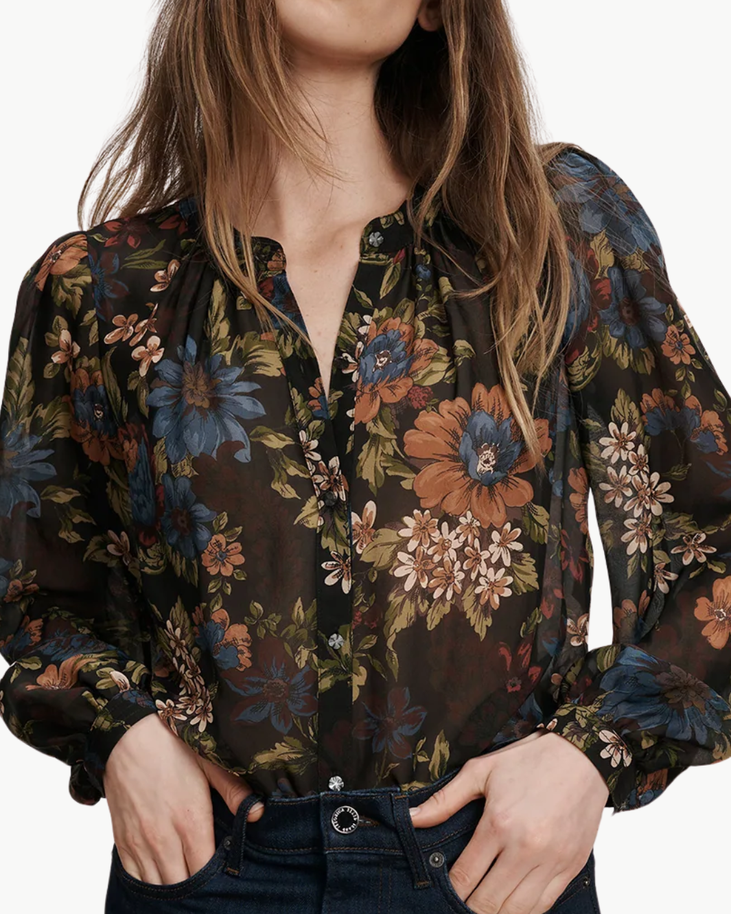 ASHLYNN SILK BLOUSE IN BLACK MULTI - Romi Boutique