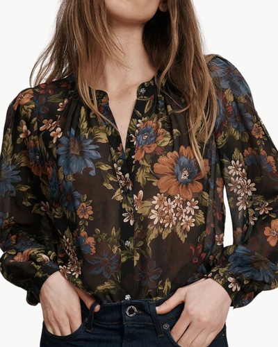ASHLYNN SILK BLOUSE IN BLACK MULTI - Romi Boutique