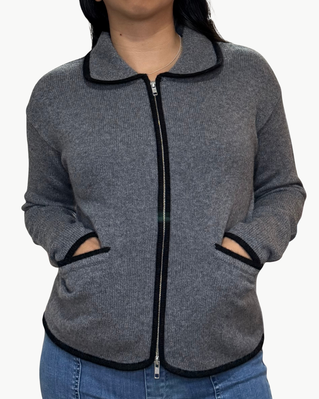 KALINA ZIP UP CARDIGAN IN CHARCOAL