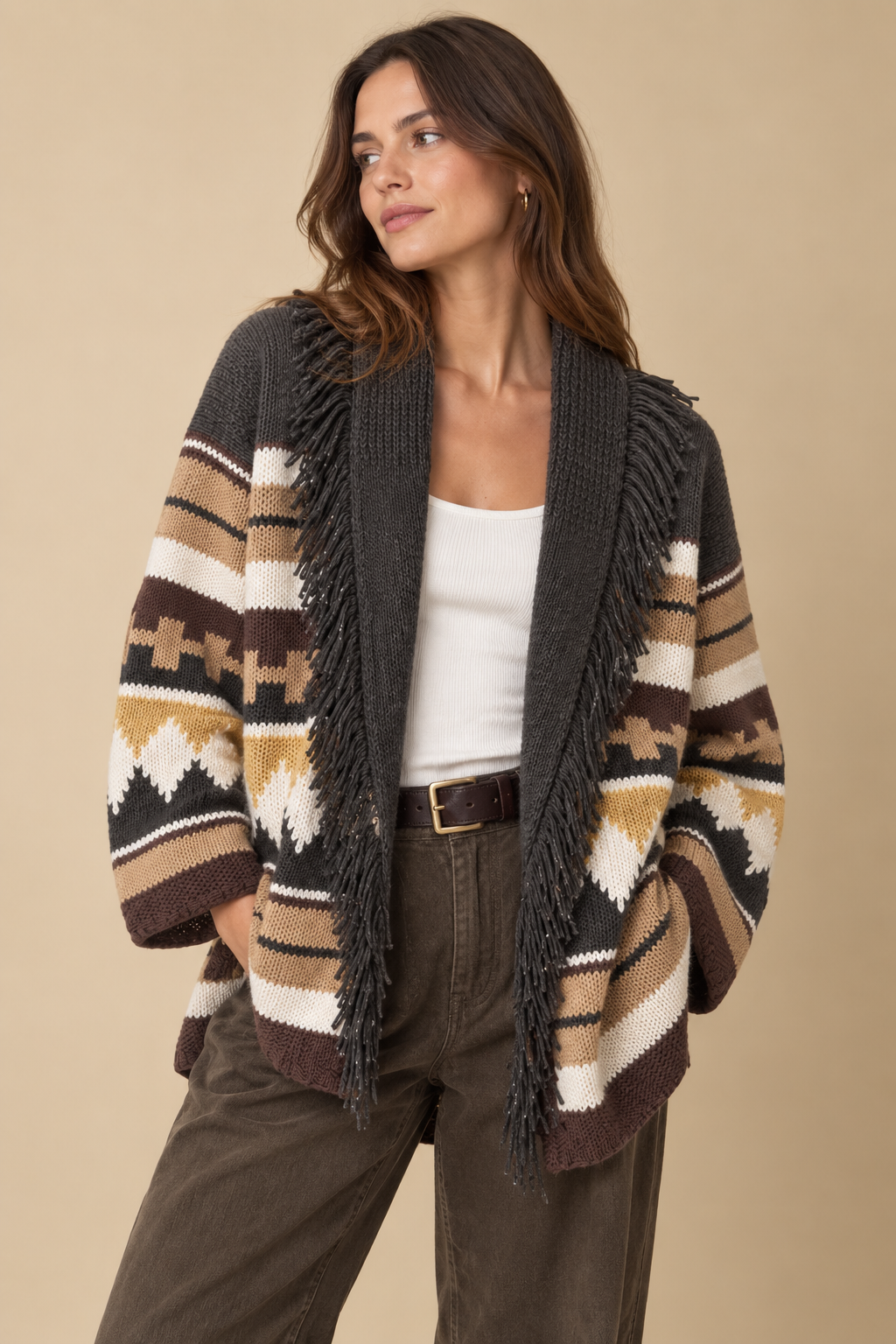 Southwest Fringed Shawl Collar Throw