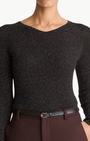 Vince METALLIC RIBBED HIGH V-NECK SWEATER at Romi Boutique