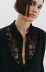 Nili Lotan ZOLA LACE/SILK SHIRT IN BLACK at Romi Boutique