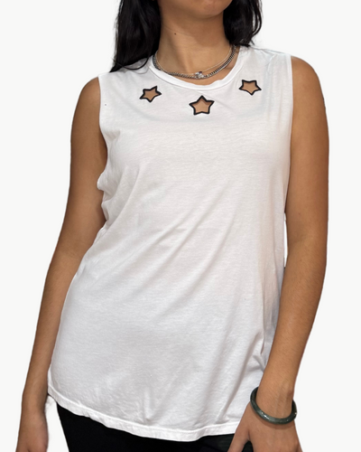 BULL VINTAGE MUSCLE TANK W/ EMBROIDERED STAR IN WHITE/BLACK