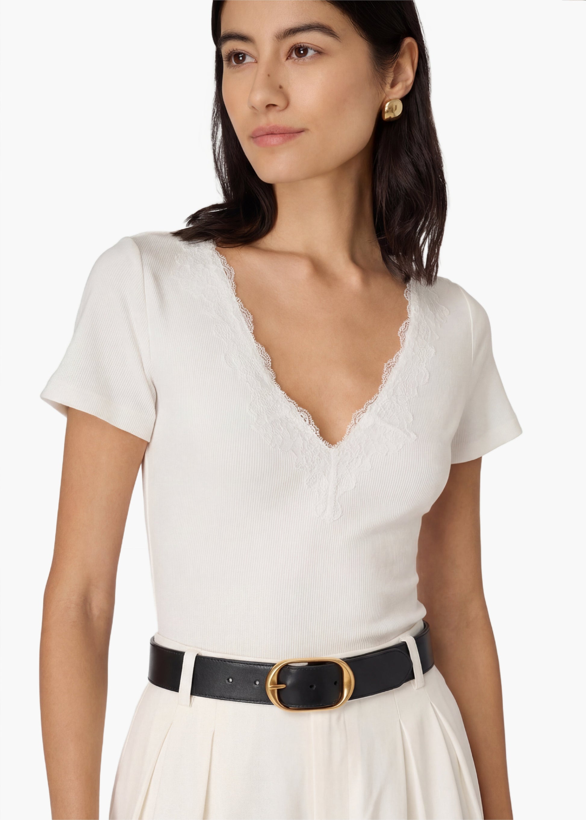 SANA RIB KNIT TEE IN WHITE - Romi Boutique