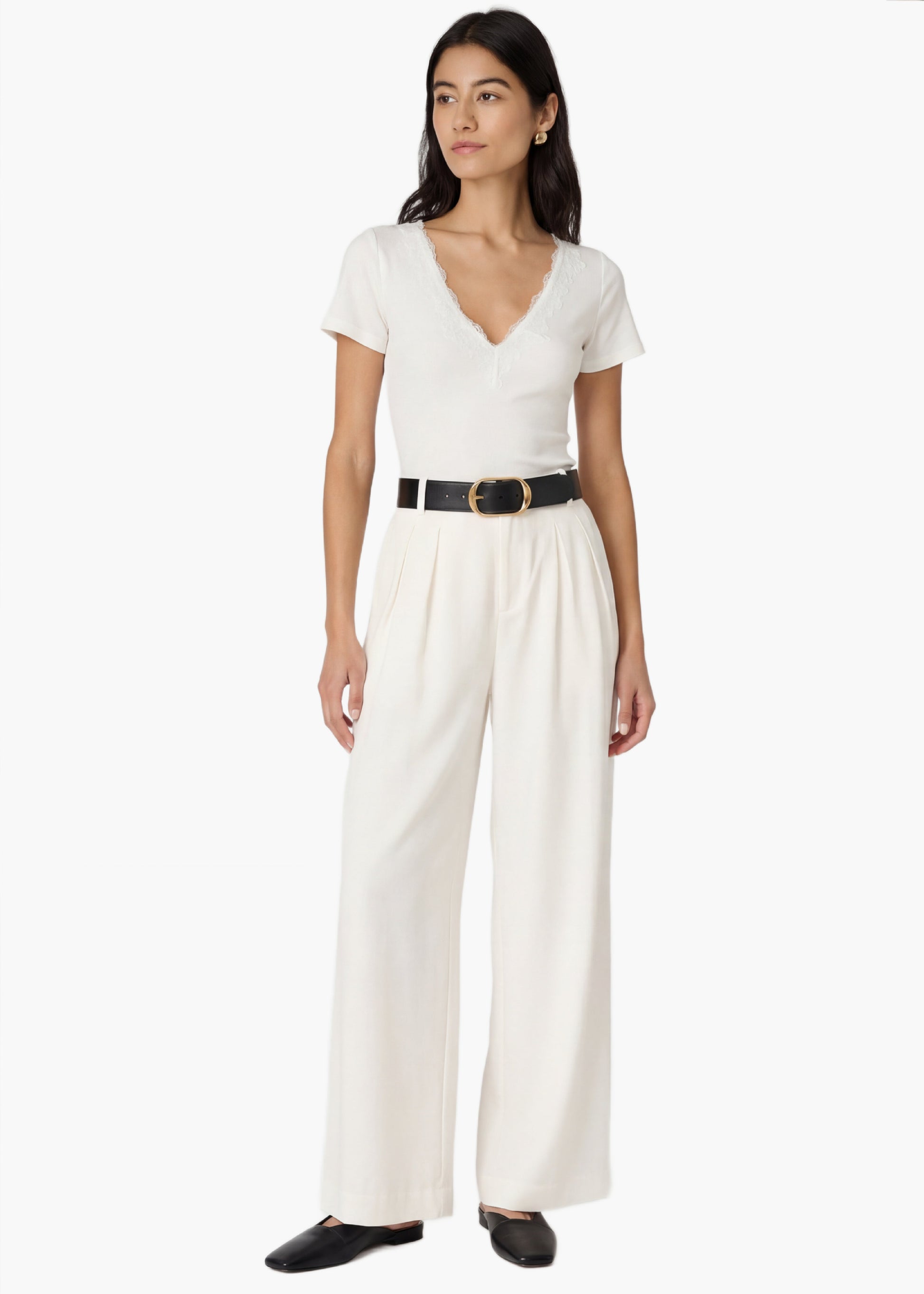 SANA RIB KNIT TEE IN WHITE - Romi Boutique