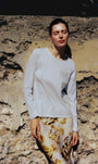 EMBROIDERED BOOT LONG SLEEVE COTTON T-SHIRT IN WHITE - Romi Boutique