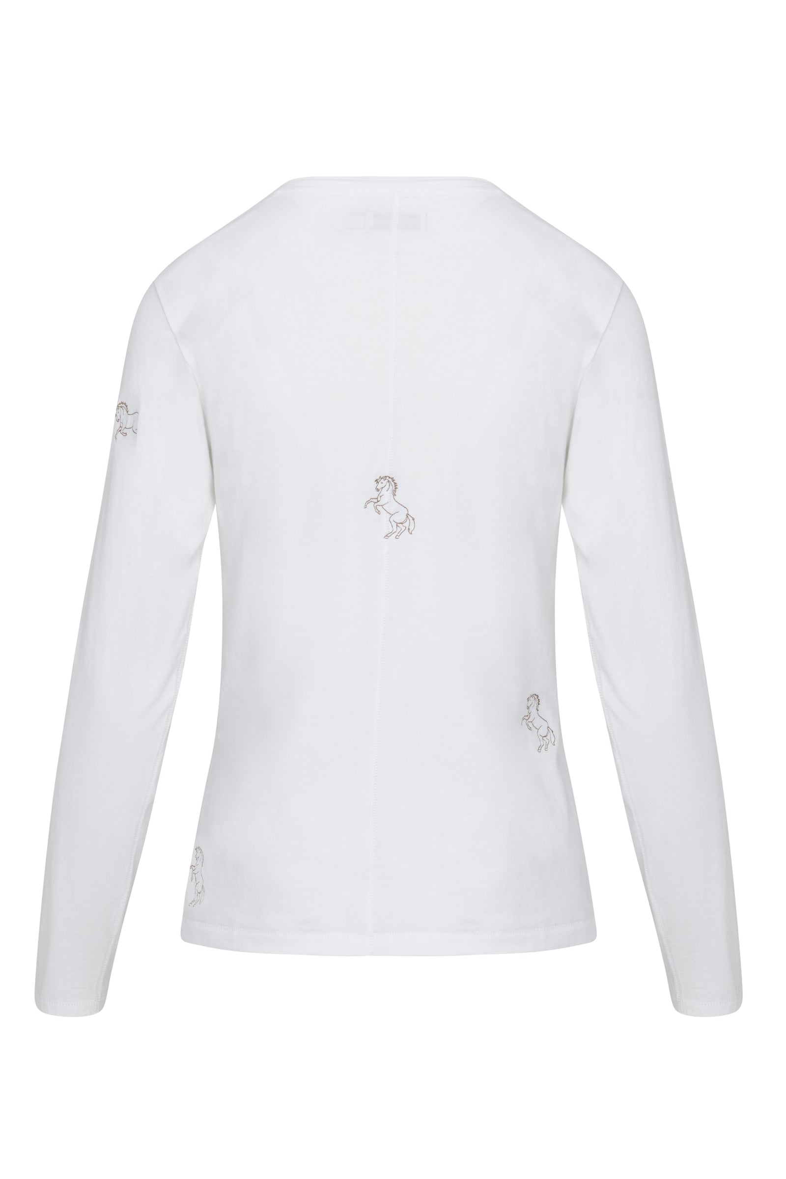 EMBROIDERED HORSE LONG SLEEVE COTTON T-SHIRT IN WHITE - Romi Boutique
