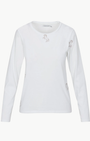 EMBROIDERED HORSE LONG SLEEVE COTTON T-SHIRT IN WHITE - Romi Boutique