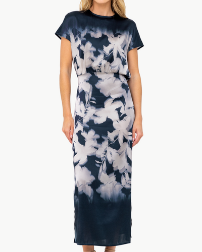 GO SLOUCH DRESS PLACED IN BLUE BIRD FLORAL DYE