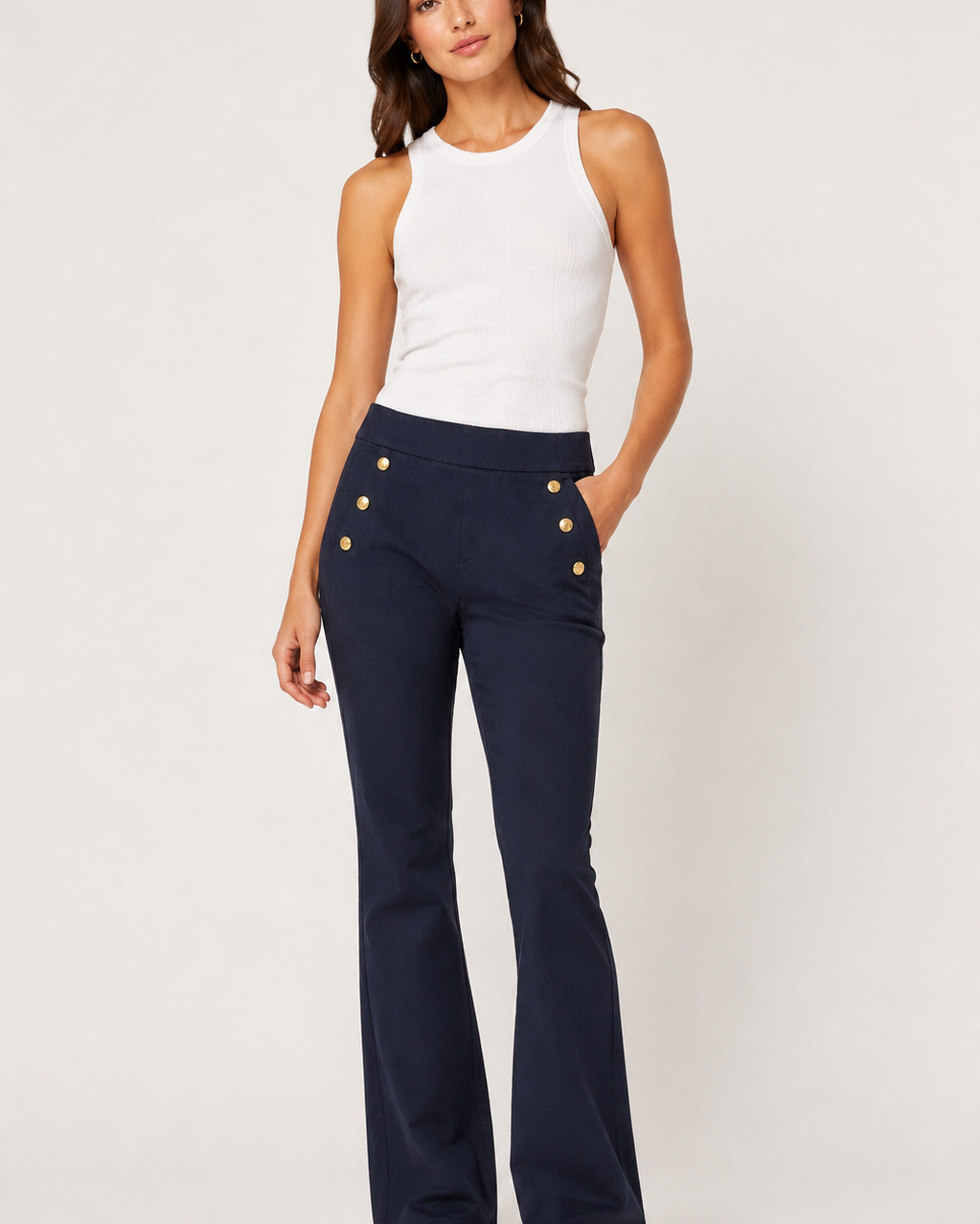 Bevy Flog Sofia Navy Crop Pants at Romi Boutique