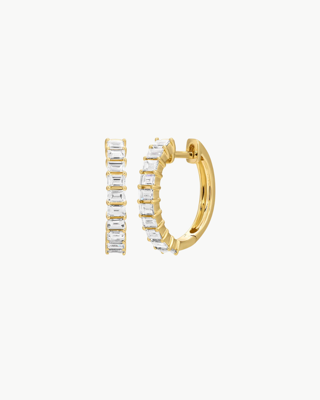 PRONG SET DIAMOND BAGUETTE HOOP EARRINGS IN 14K YELLOW GOLD by EF Collection - Romi Boutique