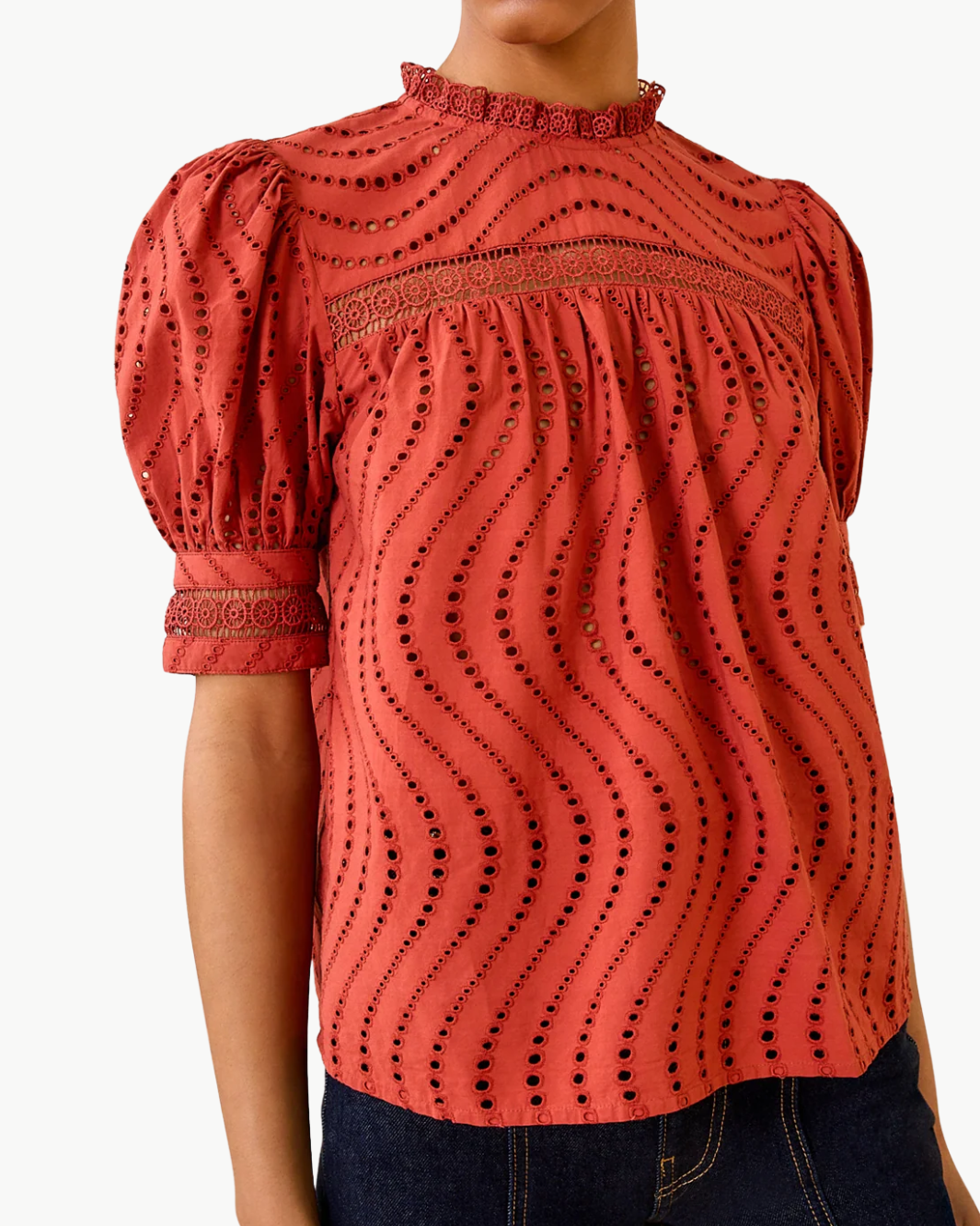 VIRGINIA LACE COLLAR SHORT SLEEVE BLOUSE IN CLARET