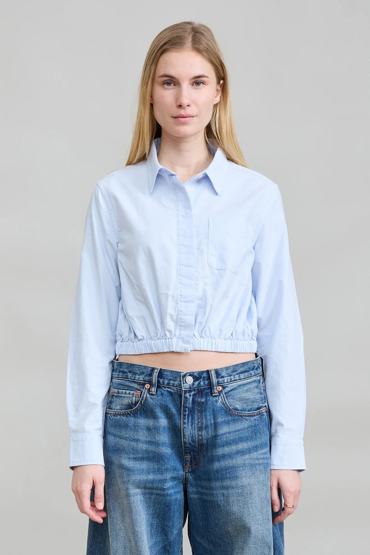 Cropped Elastic Waist Shirt