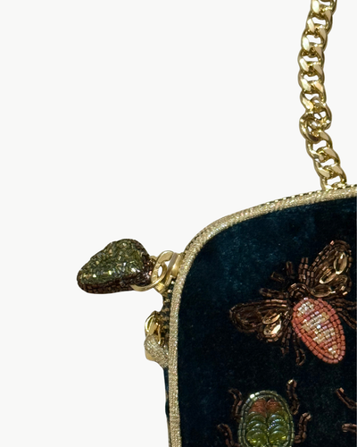 INSECT VELVET SLING BAG IN TEAL