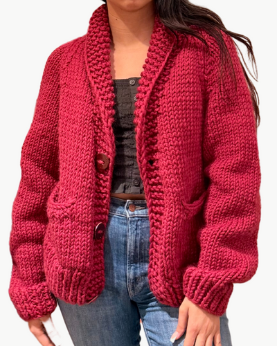 SHORT WOOL LAKE GIRL CARDI IN PINOT