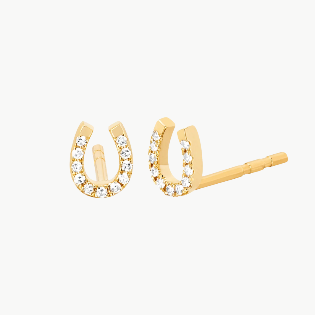 EF Collection Diamond Mini Horseshoe Stud Earrings In 14K Yellow Gold at Romi Boutique