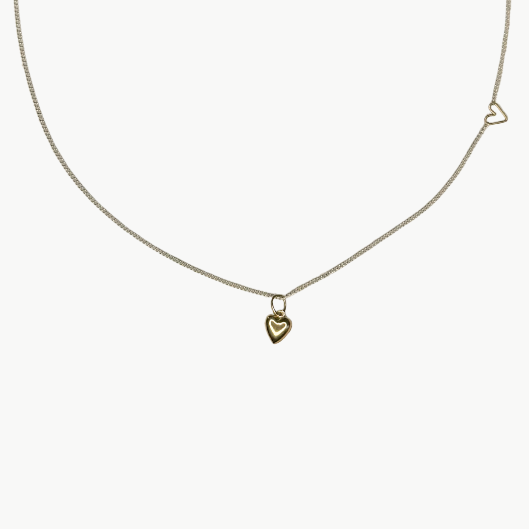 JANE HOLLINGER TINY PUFF HEART NECKLACE IN TWO-TONE at Romi Boutique