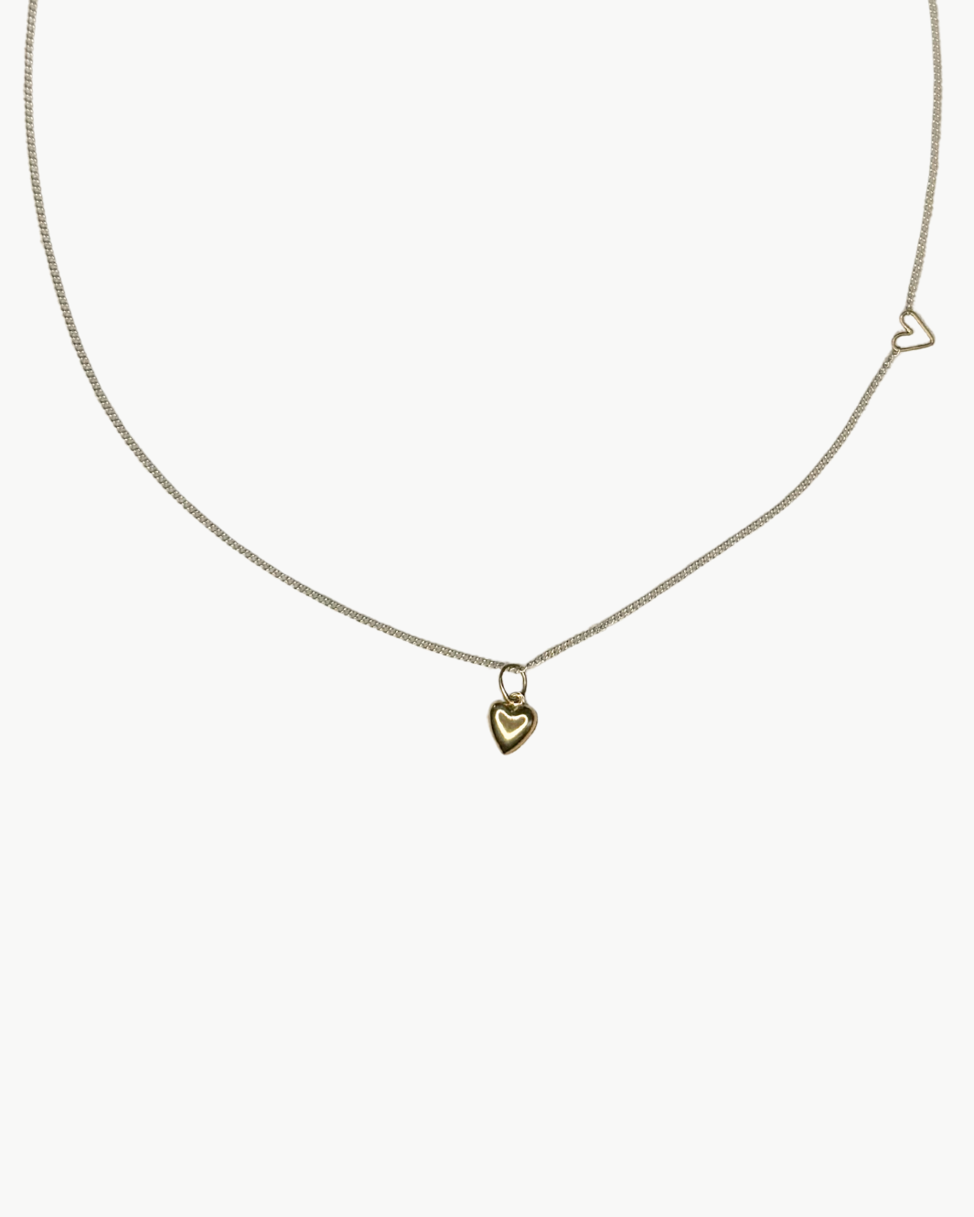 JANE HOLLINGER TINY PUFF HEART NECKLACE IN TWO-TONE at Romi Boutique