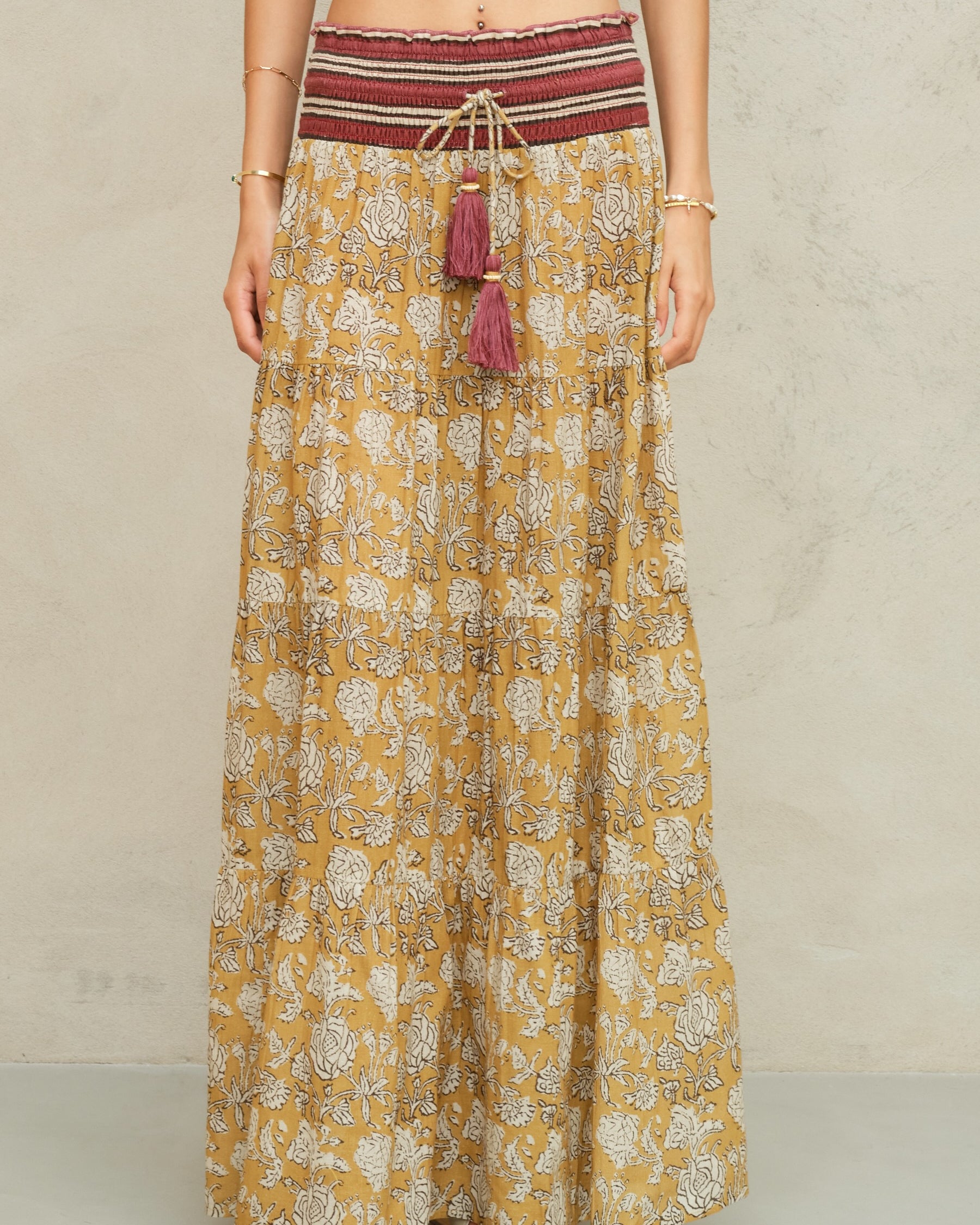 Mabe Tulsi Print Maxi Skirt at Romi Boutique