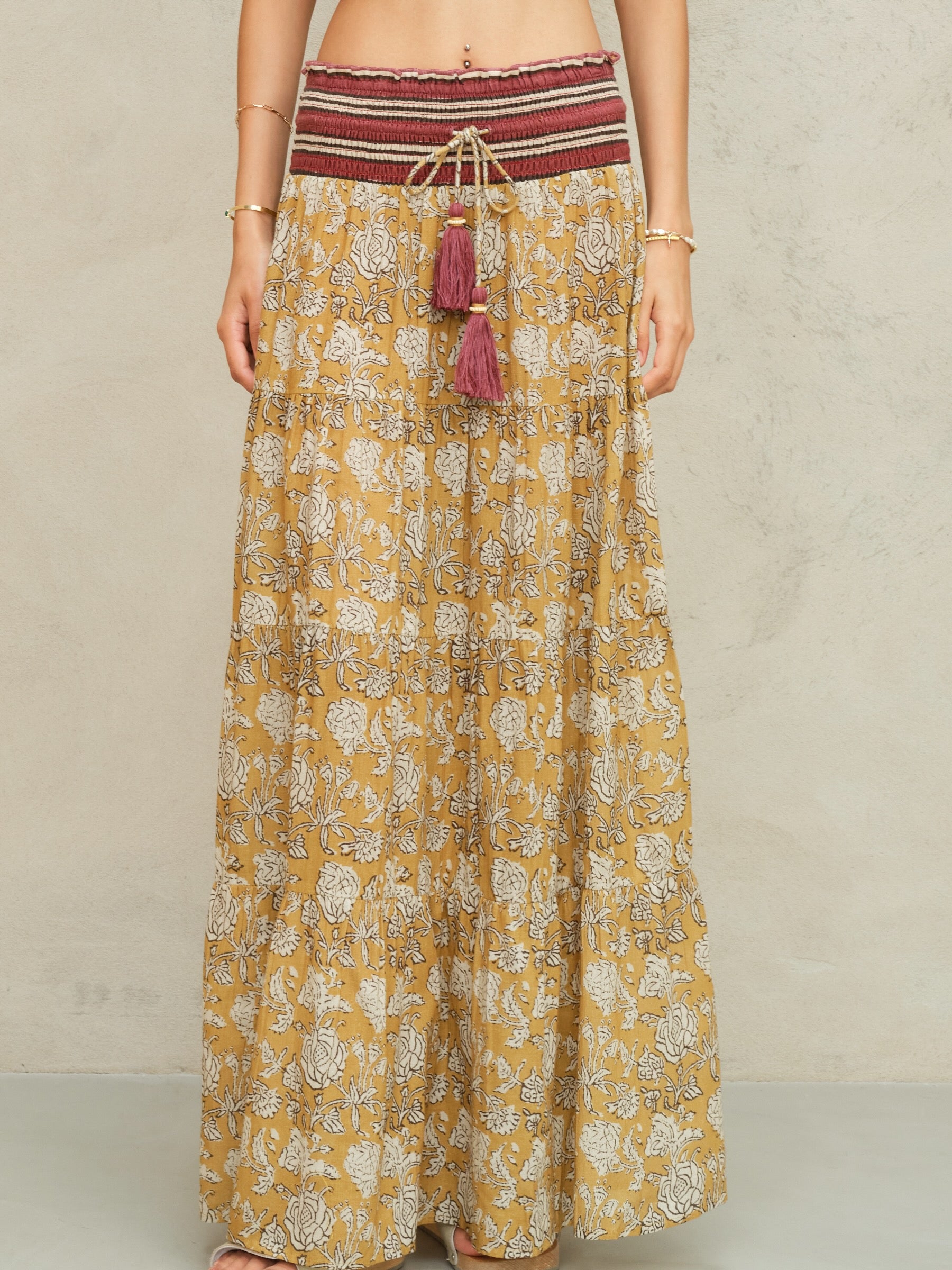 Mabe Tulsi Print Maxi Skirt at Romi Boutique