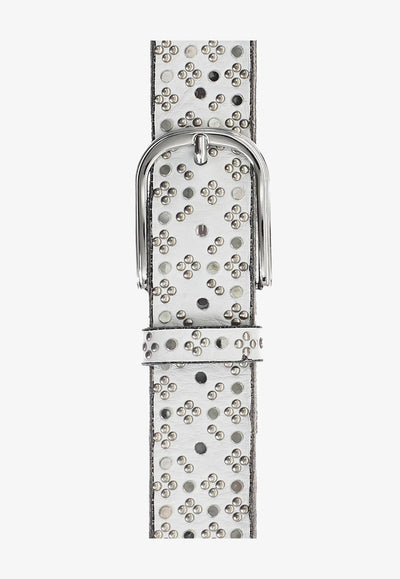 CLOVER SILVER STUD BELT IN WHITE - Romi Boutique